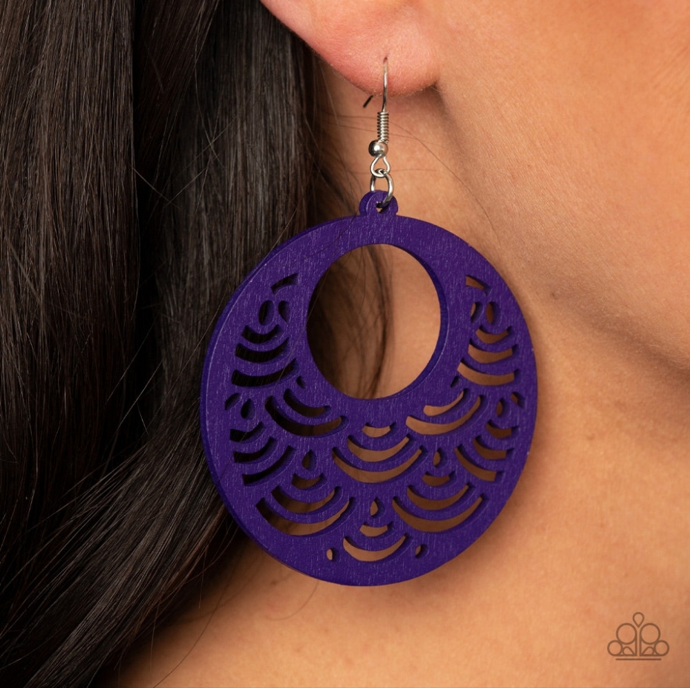 Purple Scalloped & Round Earrings